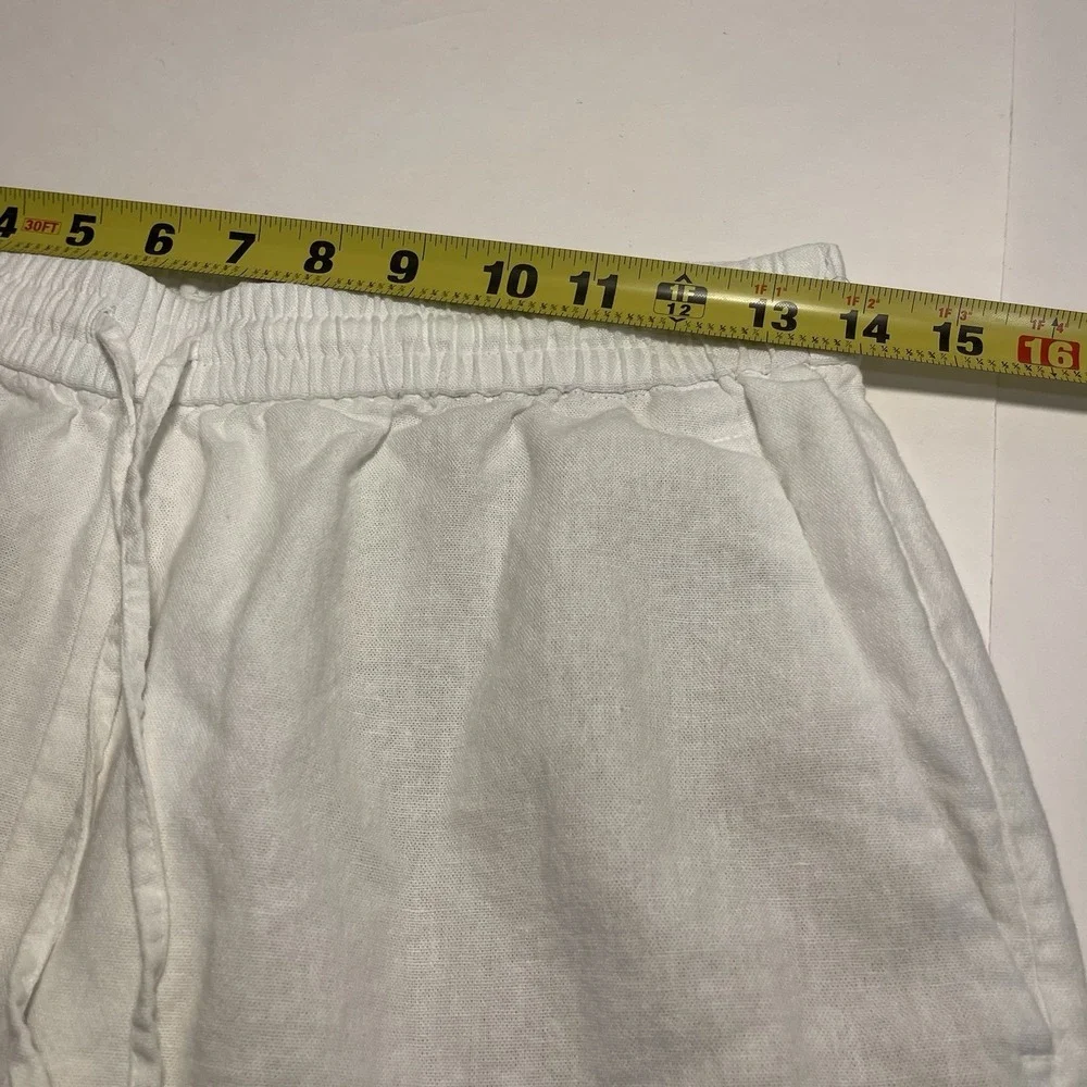 ZARA Linen Blend Wide Leg Pull On Pants M Beach Lagenloonk Coastal Preppy Pocket
